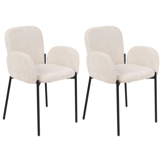 Retro Vintage Woven Upholstered Fabric Polyester Dining Chair Set of 2 with Armrests Beige Albee