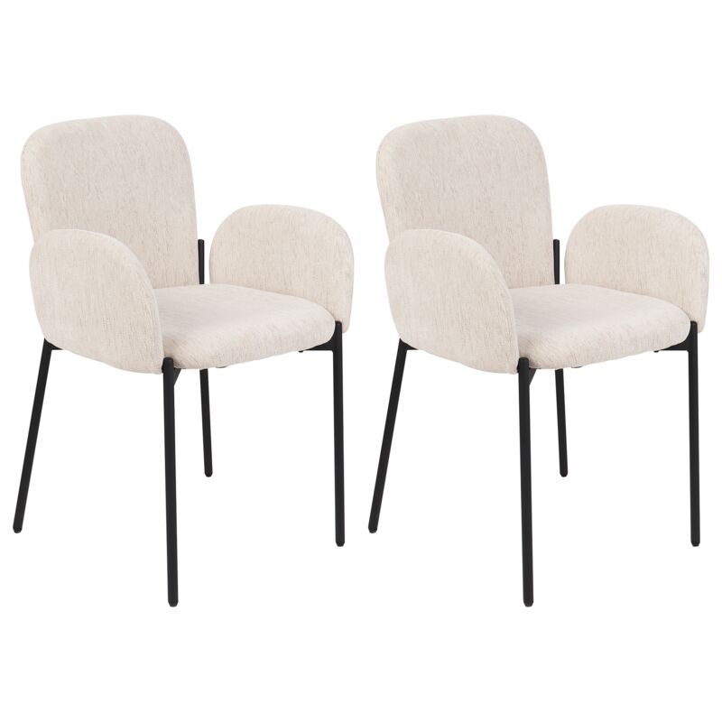 Retro Vintage Woven Upholstered Fabric Polyester Dining Chair Set of 2 with Armrests Beige Albee