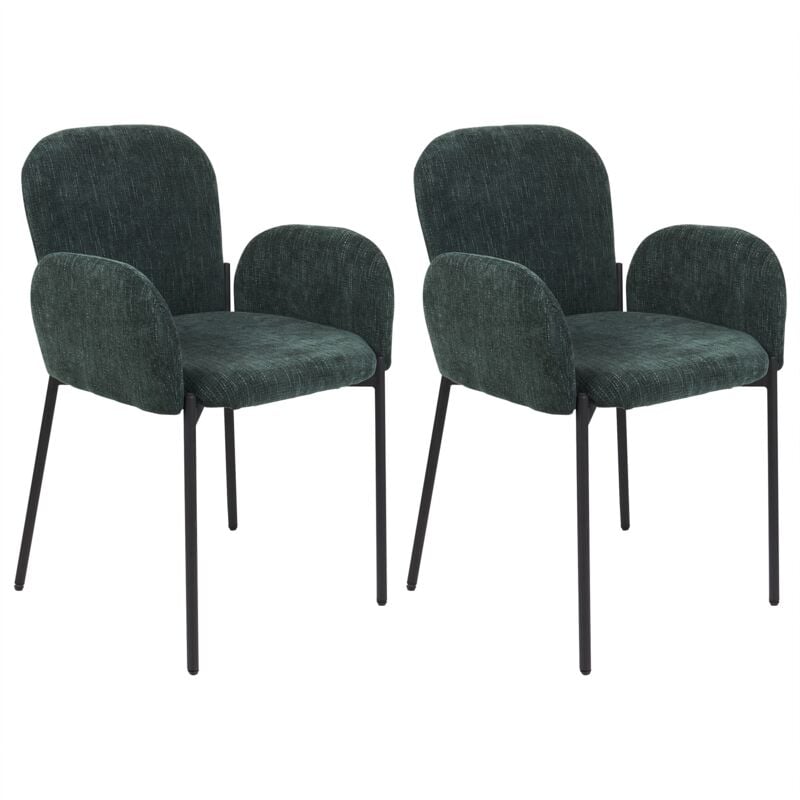 Retro Vintage Woven Upholstered Fabric Polyester Dining Chair Set of 2 with Armrests Dark Green Albee