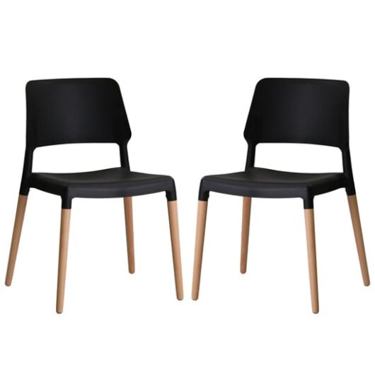 Rivera Black Plastic Dining Chairs With Beech Legs In Pair