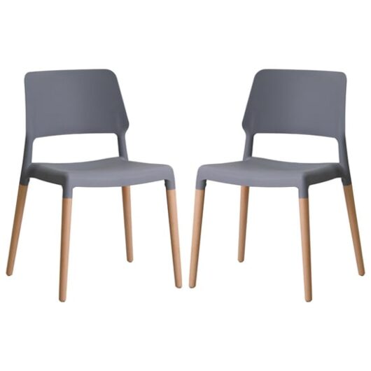 Rivera Grey Plastic Dining Chairs With Beech Legs In Pair