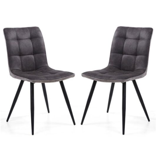 Rizhao Dark Grey Fabric Dining Chairs With Black Legs In Pair