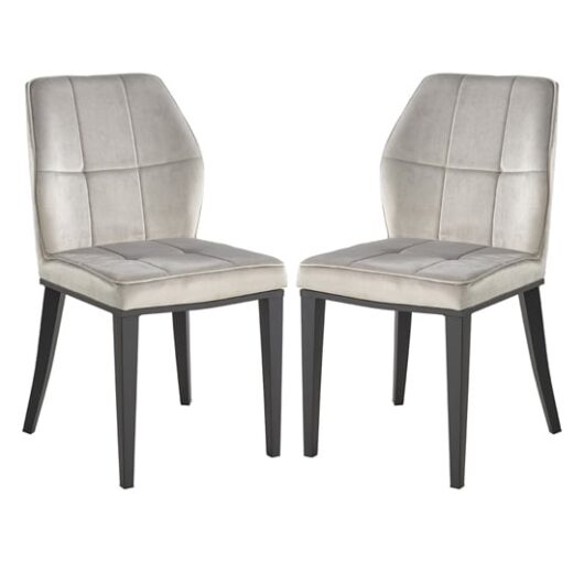 Romano Grey Velvet Dining Chairs With Matt Black Legs In Pair