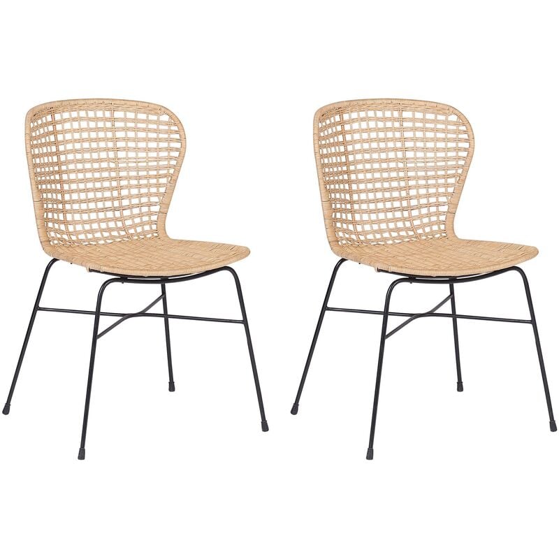 Rustic Boho Indoor Rattan Dining Room Kitchen Chair Set Sand Beige Elfros