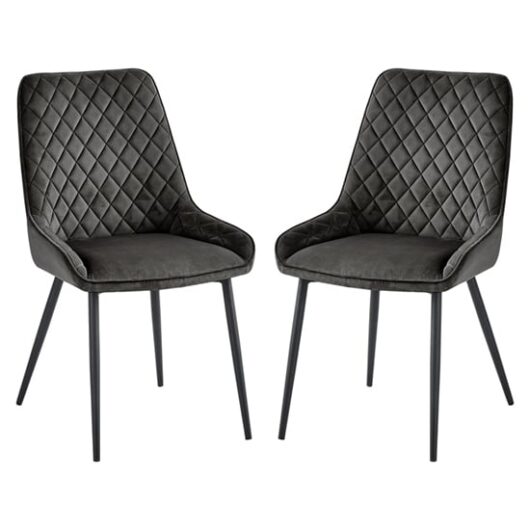 Sanford Grey Velvet Dining Chairs With Black Legs In Pair