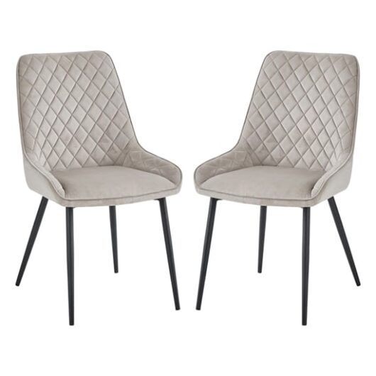 Sanford Mink Velvet Dining Chairs With Black Legs In Pair