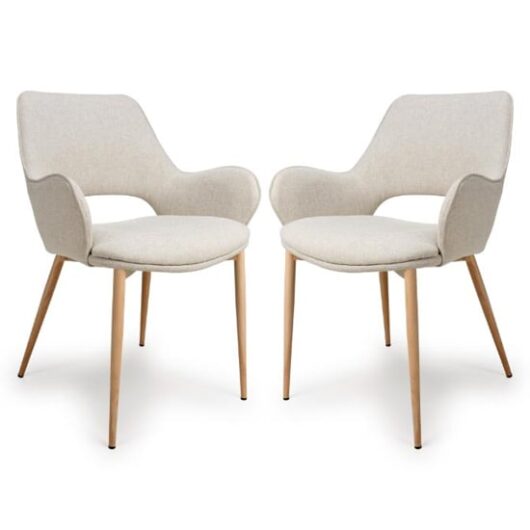 Sanremo Natural Fabric Dining Chairs In Pair