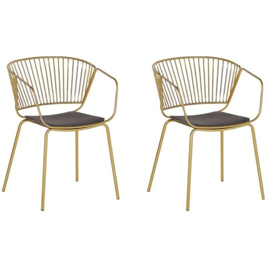 Set of 2 Accent Dining Chairs Gold Metal Black Faux Leather Seat Pad Rigby