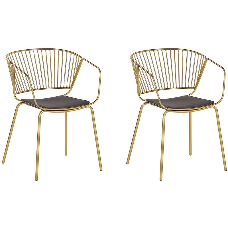 Set of 2 Accent Dining Chairs Gold Metal Black Faux Leather Seat Pad Rigby