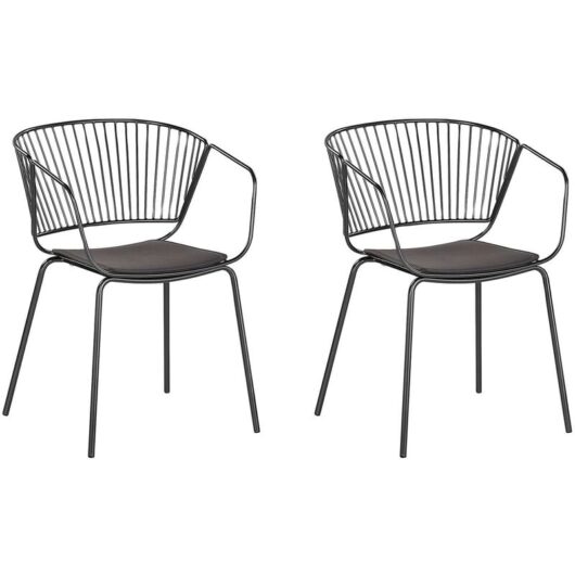Set of 2 Accent Dining Chairs Silver Metal Black Faux Leather Seat Pad Rigby