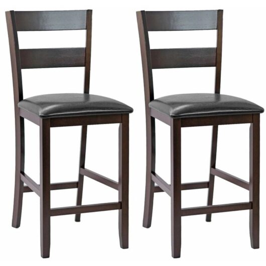 Set of 2 Bar Stools Wood Padded Counter Height Pub Chairs Kitchen Dining Chair