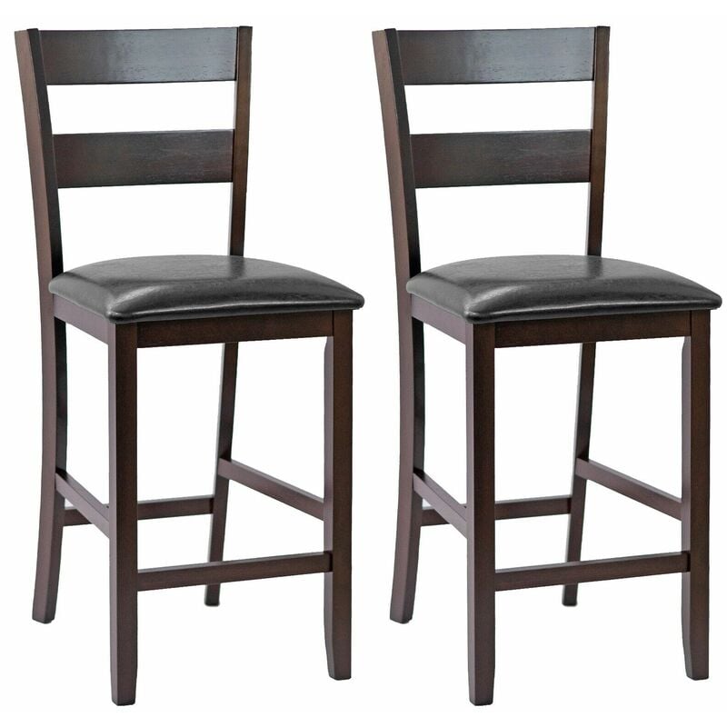 Set of 2 Bar Stools Wood Padded Counter Height Pub Chairs Kitchen Dining Chair