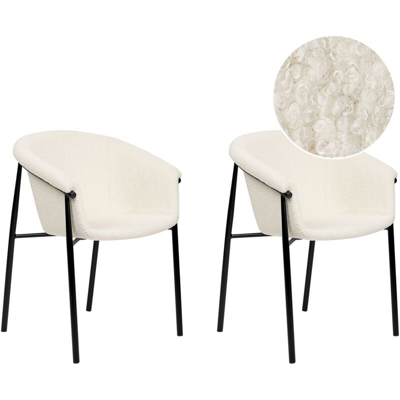 Set of 2 Chairs Boucle Upholstery Modern Design Dining Room Seating Off-White Ames