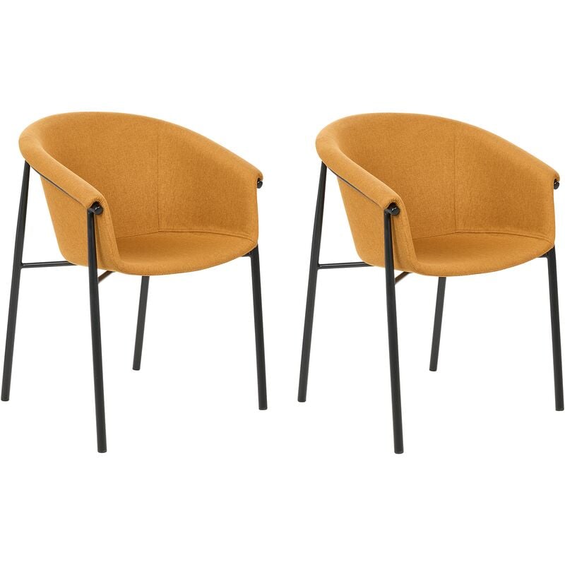 Set of 2 Chairs Fabric Upholstery Modern Design Dining Room Seating Orange Ames