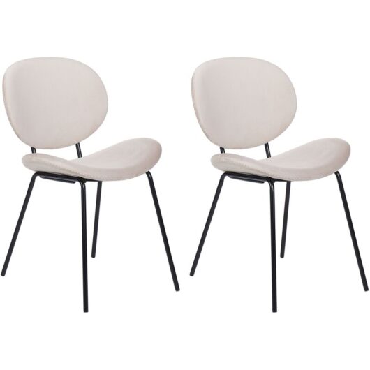Set of 2 Chairs Velvet Iron Black Legs Armless Leg Caps Retro Design Dining Room Seating Light Beige Luana