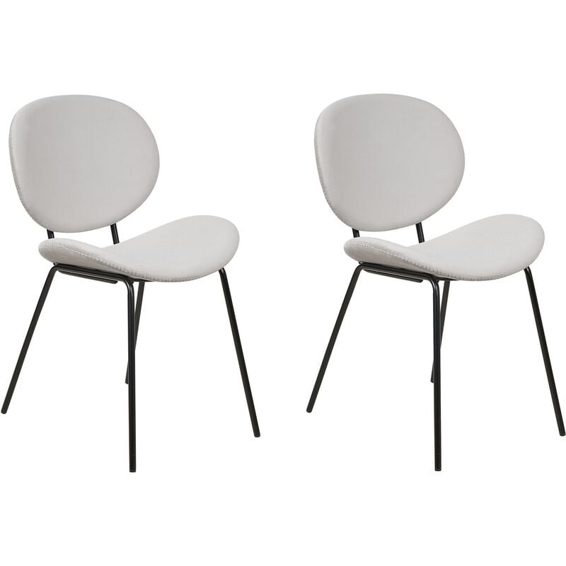 Set of 2 Chairs Velvet Iron Black Legs Armless Leg Caps Retro Design Dining Room Seating Light Grey Luana