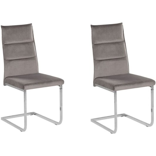 Set of 2 Dining Chairs Cantilever Upholstered Velvet Grey Rockford