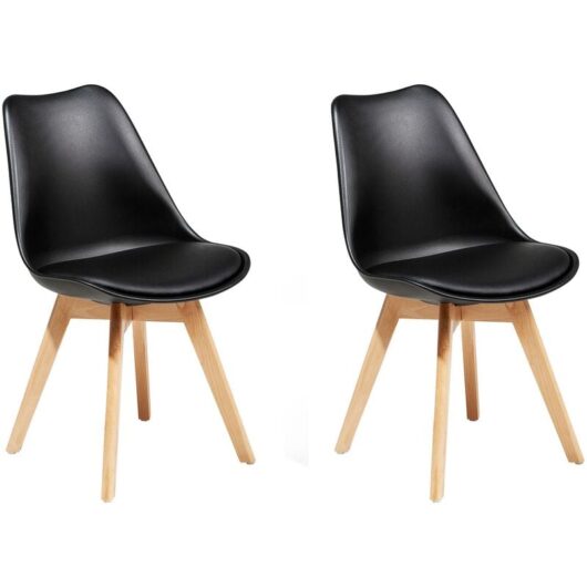 Set of 2 Dining Chairs Faux Leather Seat Solid Wood Legs Black Dakota ii