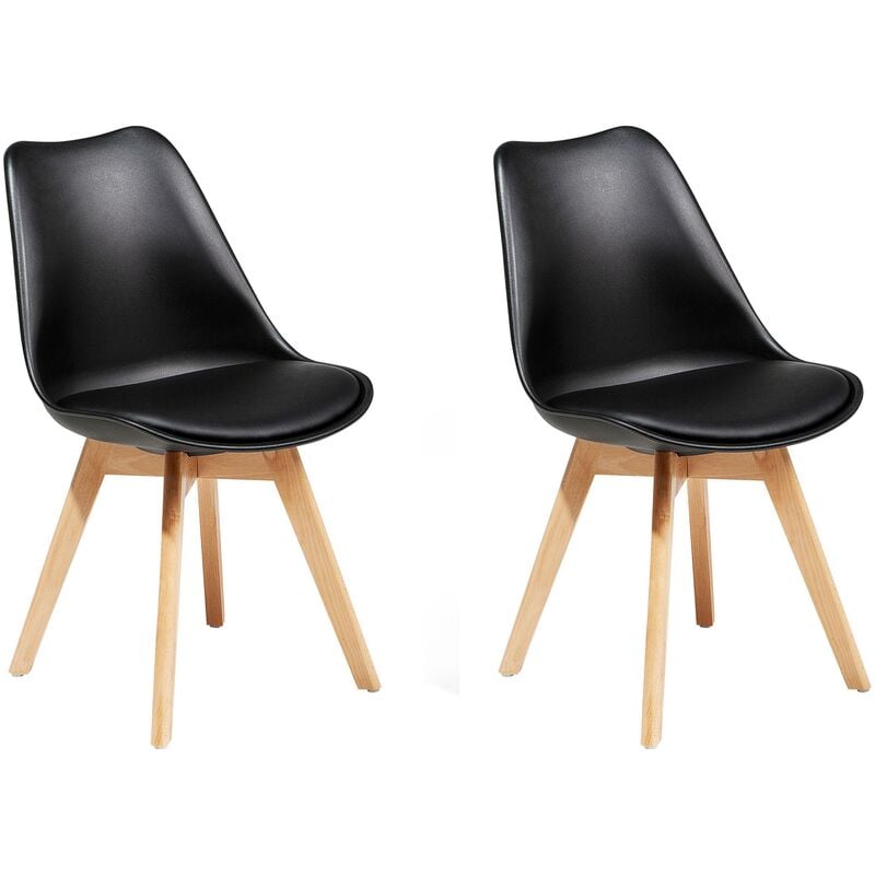 Set of 2 Dining Chairs Faux Leather Seat Solid Wood Legs Black Dakota ii