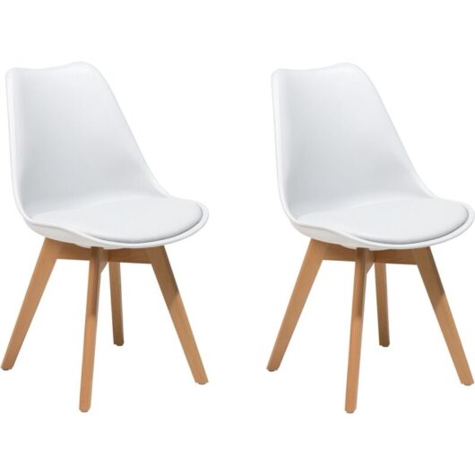 Set of 2 Dining Chairs Faux Leather Seat Solid Wood Legs Dakota ii