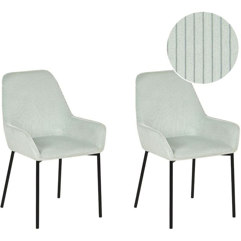 Set of 2 Dining Chairs Mint Green Corduroy Fabric Black Metal Legs Loverna
