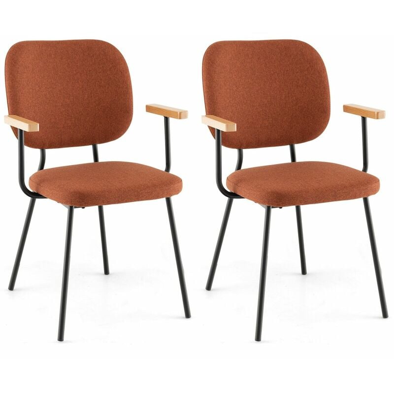 Set of 2 Dining Chairs Padded Kitchen Linen Accent Armchairs w/ Curved Backrest