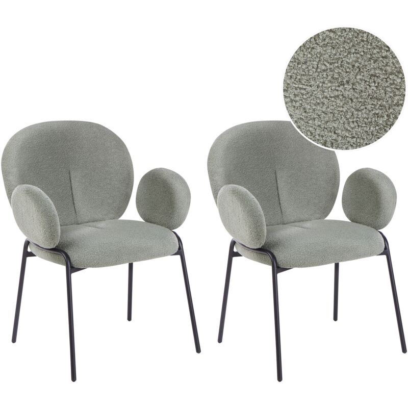 Set of 2 Dining Chairs Rounded Seat Boucle Green Upholstery Ely