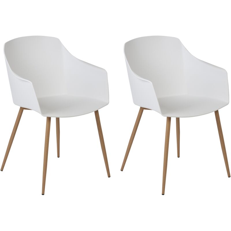 Set of 2 Dining Chairs Synthetic Material Light Wood Legs White Fonda ii