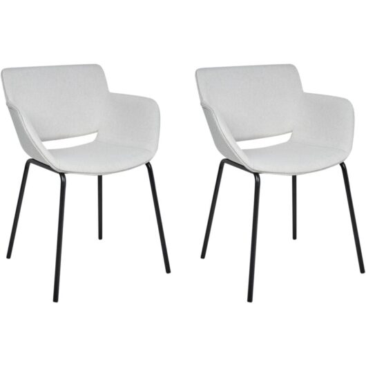 Set of 2 Elegant Dining Chairs Polyester Upholstery Metal Legs Dining Room Furniture Light Grey Axtel
