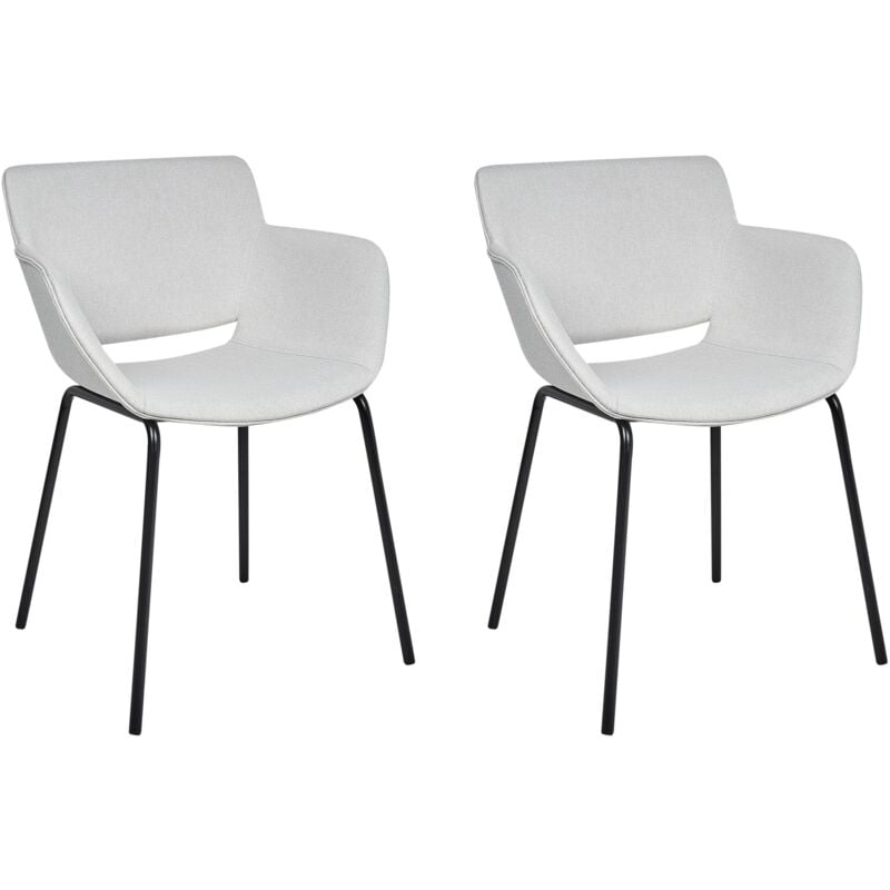 Set of 2 Elegant Dining Chairs Polyester Upholstery Metal Legs Dining Room Furniture Light Grey Axtel