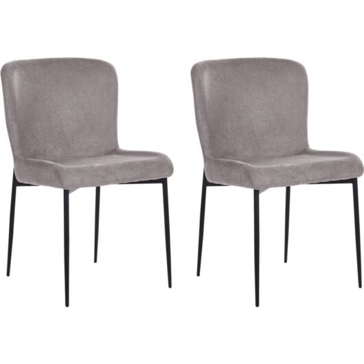 Set of 2 Fabric Dining Chairs Black Polyester Knitted Texture Dark Grey Ada