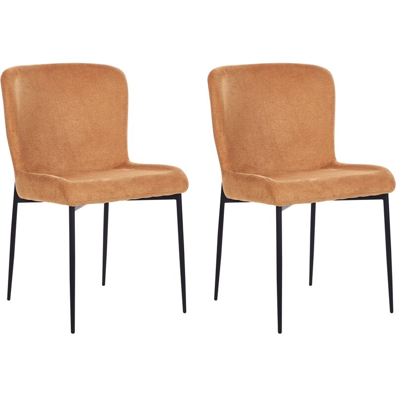 Set of 2 Fabric Dining Chairs Black Polyester Knitted Texture Orange Ada
