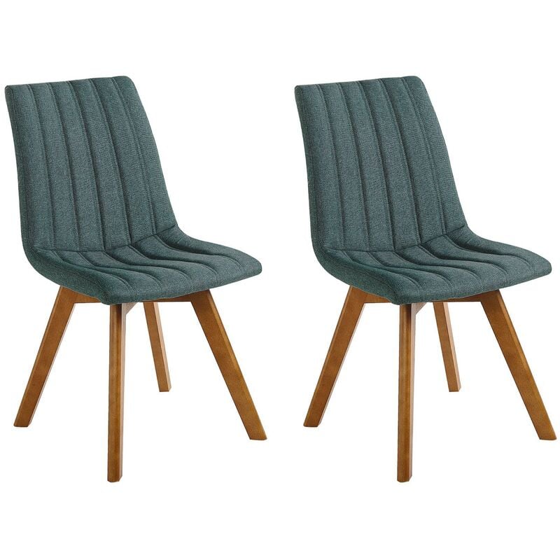 Set of 2 Fabric Dining Chairs Green Polyester Dark Solid Wood Legs Calgary