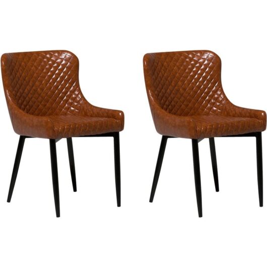 Set of 2 Faux Leather Chair Diamond Stitching Upholstery Brown Solano