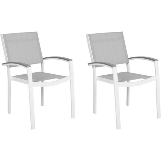 Set of 2 Garden Chairs White Aluminium Frame Grey Synthetic Seat Outdoor Pereta