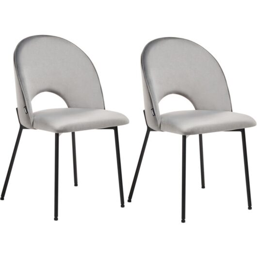 Set of 2 Grey Velvet Dining Chairs Retro Glam Black Legs Covelo