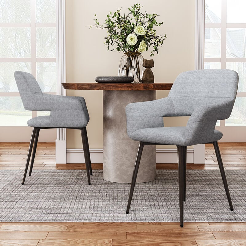 Set of 2 Linen Dinning Chair with Metal Legs