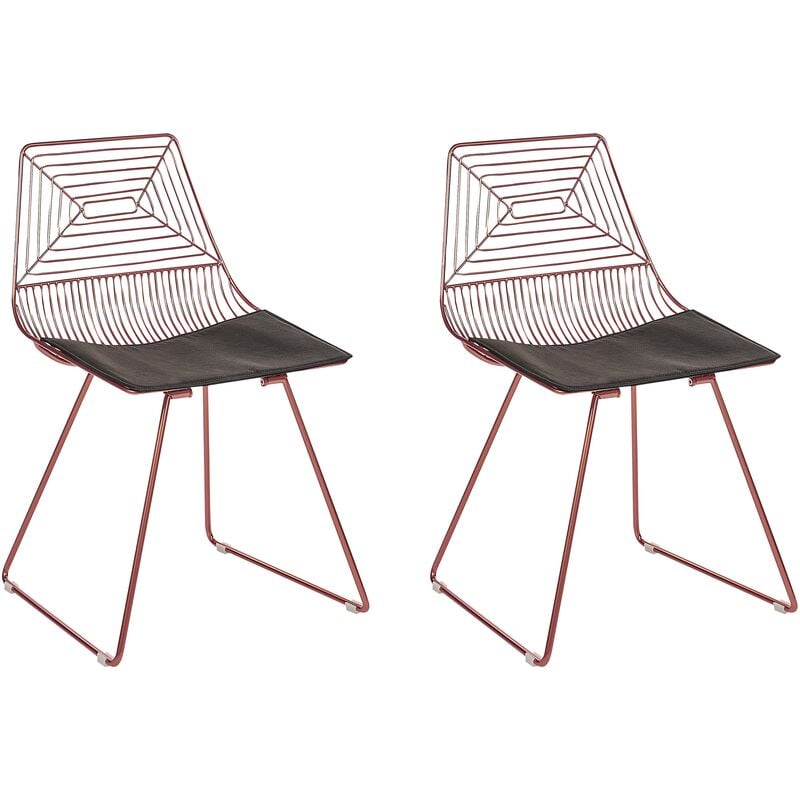 Set of 2 Metal Accent Dining Chairs Stool pu Leather Pad Rose Gold Beatty