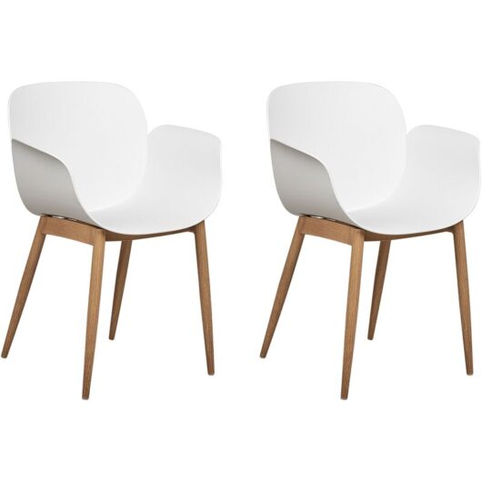 Set of 2 Modern Chairs Molded Plastic Seats Metal Legs for Dining Room Kitchen White Abilene