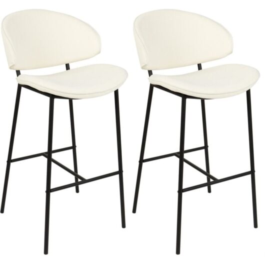 Set of 2 Modern Dining Bar Chairs Fabric Upholstered Seat Armless Curved Back Black Legs Cream Kiana