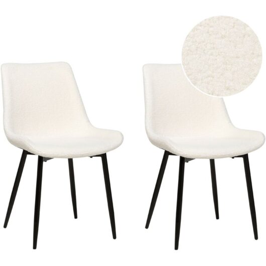 Set of 2 Modern Dining Chairs Boucle Fabric Upholstery Tall Backrest Seat Living Room Dining White Avilla