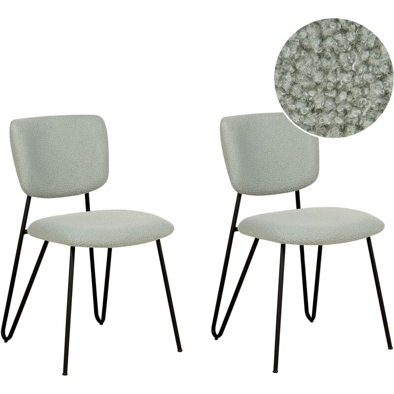 Set of 2 Modern Dining Chairs Boucle Upholstered Seat Armless Curved Back Black Legs Light Green Nelko