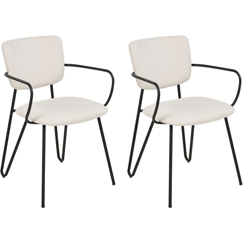 Set of 2 Modern Dining Chairs Fabric Structural Upholstered Seat Armless Curved Back Black Legs Cream Elko