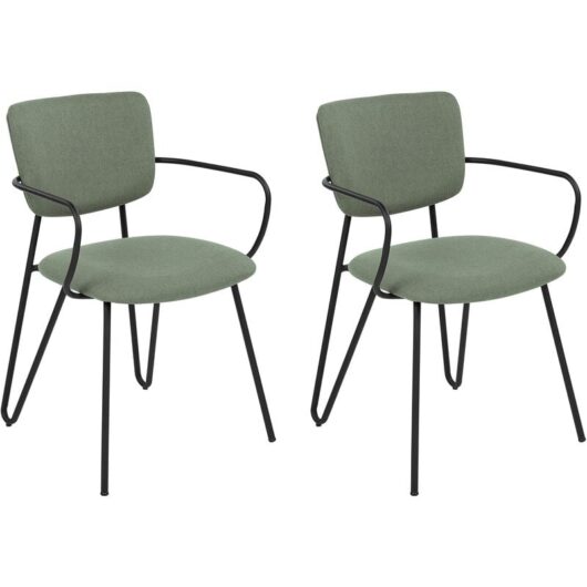 Set of 2 Modern Dining Chairs Fabric Structural Upholstered Seat Armless Curved Back Black Legs Dark Green Elko