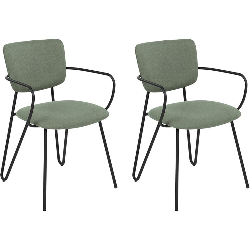Set of 2 Modern Dining Chairs Fabric Structural Upholstered Seat Armless Curved Back Black Legs Dark Green Elko