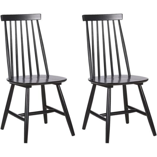 Set of 2 Modern Dining Chairs Solid Wood Black Slatted Backrest Burbank