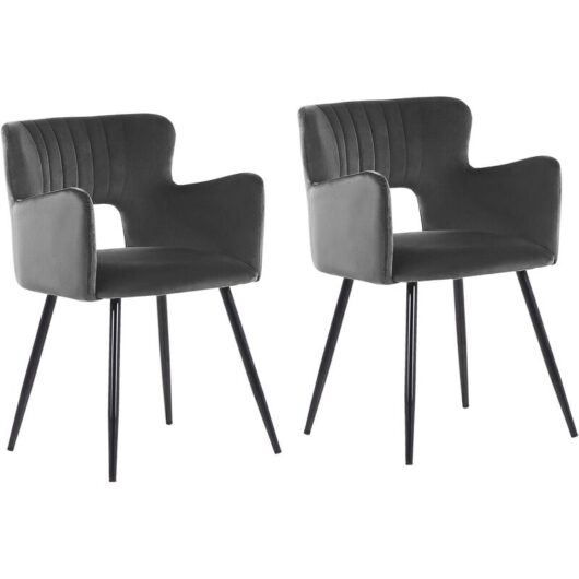 Set of 2 Modern Dining Chairs Velvet Seat with Armrests Tufted Dark Grey Sanilac