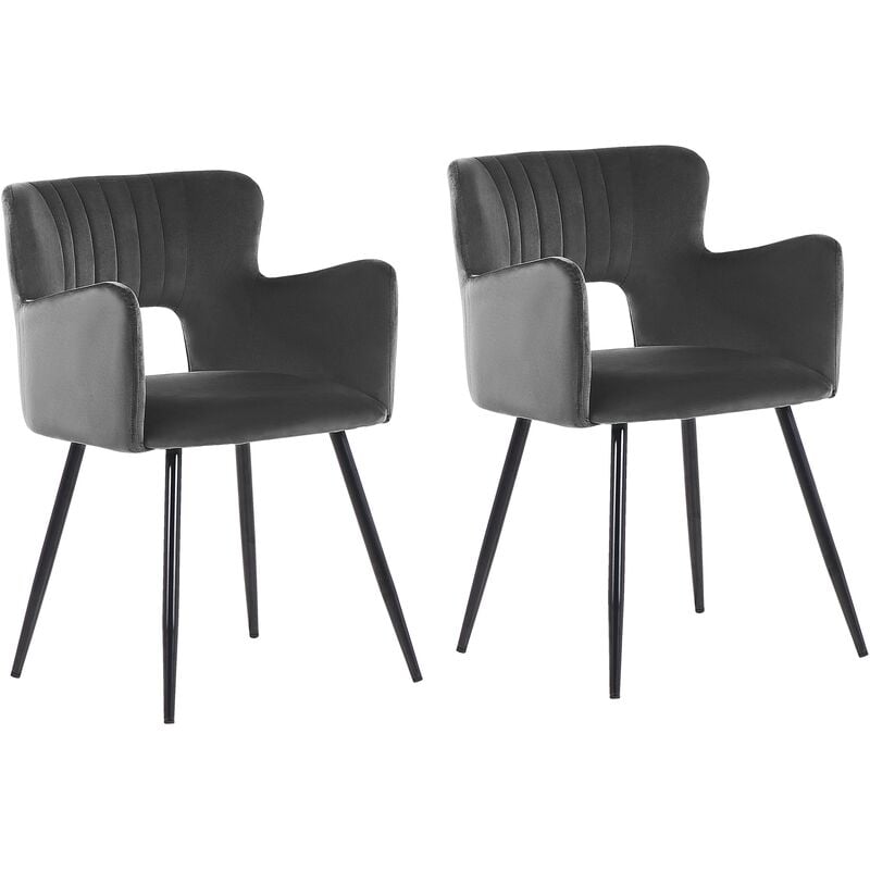 Set of 2 Modern Dining Chairs Velvet Seat with Armrests Tufted Dark Grey Sanilac