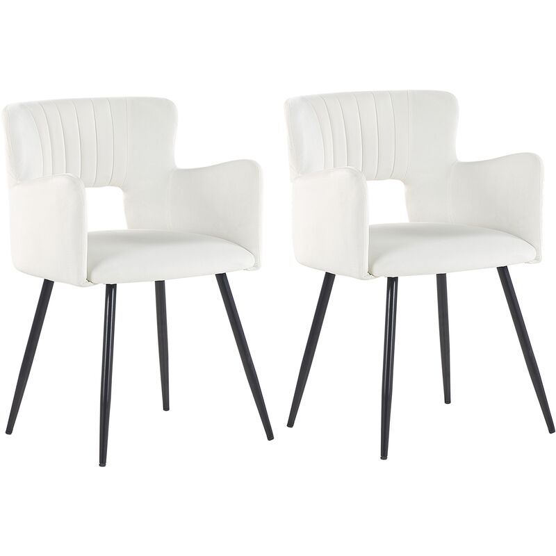Set of 2 Modern Dining Chairs Velvet Seat with Armrests Tufted White Sanilac