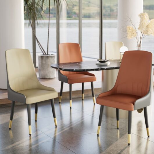 Set of 2 Modern Microfiber Leather Dining Chairs, Orange